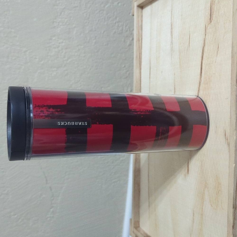 Starbucks Hot Tumbler Coffee Cup 16oz Red Black Check Sip Lid